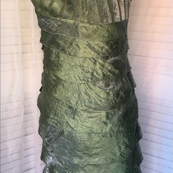 Adrianna Papell Olive Green Shimmer Layered Cocktail Dress - Picture 4 of 9
